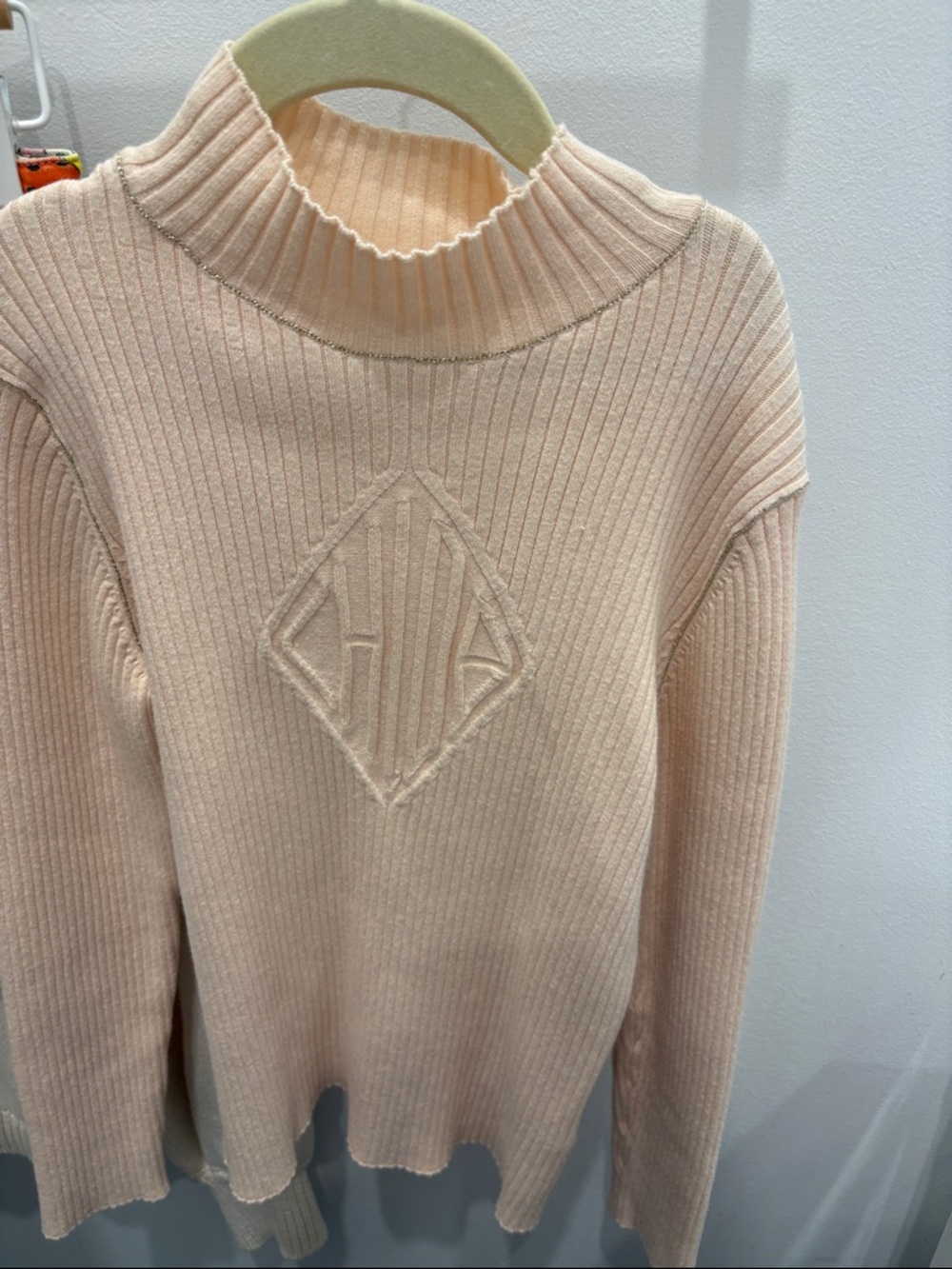 Chloé Pale Peach Ribbed Mock Neck Sweater